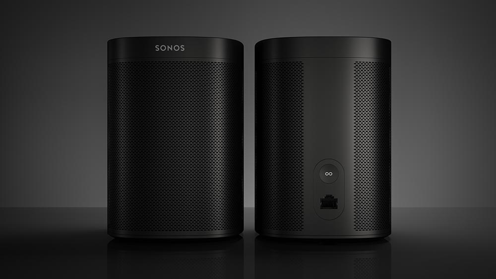 Sonos One zwart voorkant en achterkant.